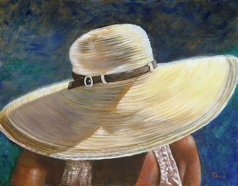 Straw Hat on Blue Painting by Tammy Arca