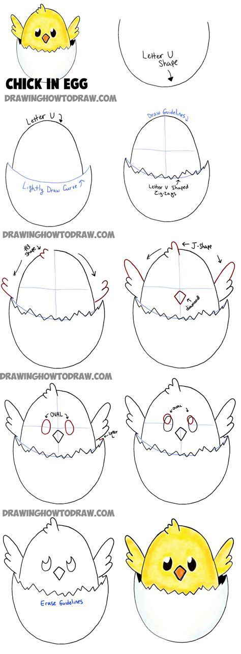 How to Draw a Baby Chick in an Egg Shell for Easter Drawing Tutorial for Kids - How to Draw Step ...