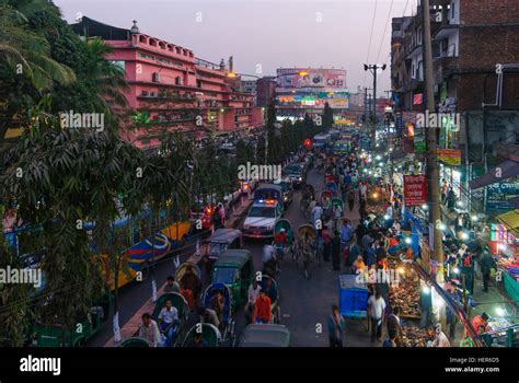 Chittagong: Traffic jam in the city center to sunset, left New Market, Chittagong Division ...