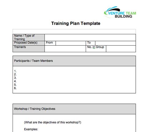 Training Plan Template Word