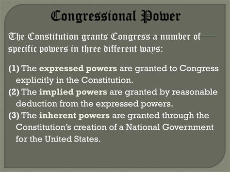 PPT - The Powers of Congress Section 1: The Scope of Congressional Powers PowerPoint ...