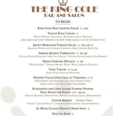 Menu at King Cole Bar, New York City, Two E 55th St