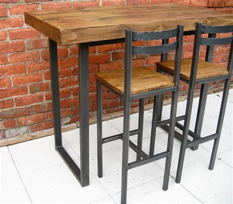 Breakfast bar table & two bar stools industrial