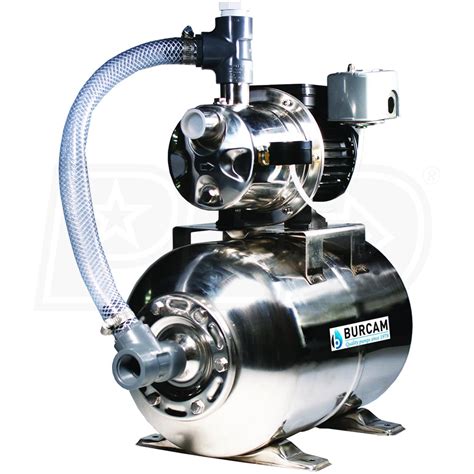 Burcam Pumps 16 GPM 3/4 HP Stainless Steel Shallow Well Jet Pump w/ 6.6 Gal. Stainless Steel ...