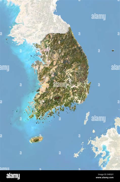 South Korea, Satellite Image With Bump Effect, With Border and Mask ...