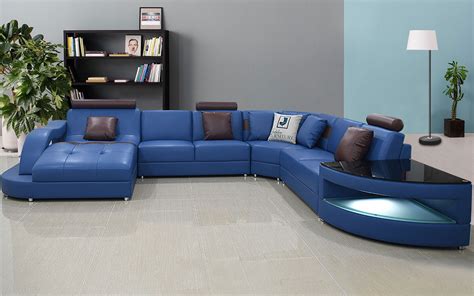 Navasota Large Leather Sectional Curve Chaise&Side Table-LED Light|Jubilee Furniture Stores Las ...