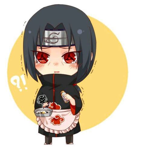 an anime character with red eyes and black hair holding a bowl of food in her hands