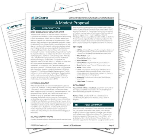 A Modest Proposal by Jonathan Swift Plot Summary | LitCharts