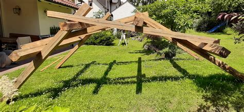 I built this Da Vinci bridge in my garden. It was designed by Leonardo ...