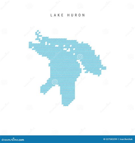 Vector Blue Wave Pattern Map of Lake Huron. Wavy Line Pattern Silhouette of Lake Huron Stock ...