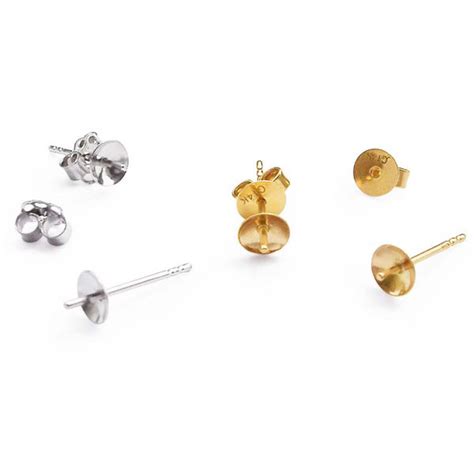 14K Yellow or White Gold Stud Earring Settings for Pearls