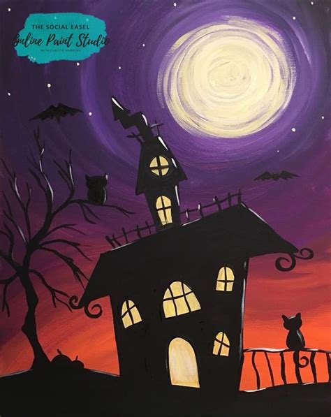 Haunted House Kids Painting | Halloween canvas paintings, Halloween ...