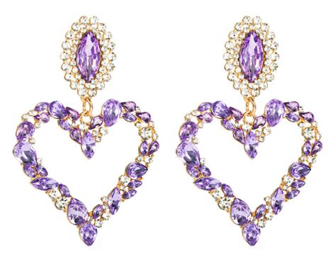 big purple heart gold earrings