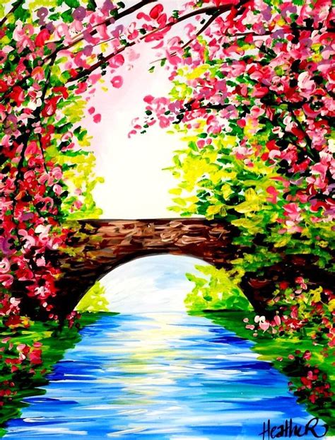 Spring Bridge | Nature art painting, Nature paintings, Painting art projects