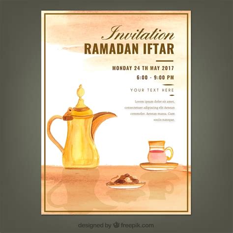 Free Vector | Watercolor iftar ramadan invitation