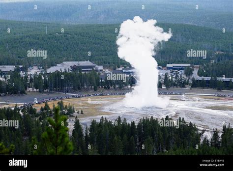 Aerial view of the Old Faithful geyser, Upper Geyser Basin, Yellowstone ...