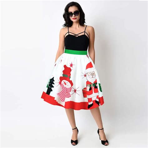 Hot Sale Christmas Skirts Women New Arrival Pleated Christmas And Snowflakes 3d Printing A line ...