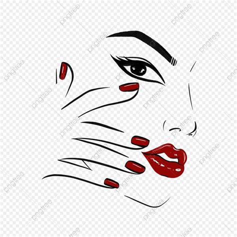 Lips Profile Clipart Transparent Background, Red Lips And Nails Outline The Profile Of The Face ...