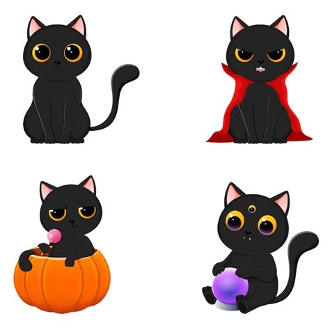 Gatos negros de halloween. ilustración de vector lindo concepto de halloween. | Vector Premium