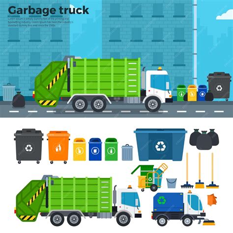 Premium Vector | Garbage car on the street Ecology and reduce concept Garbage car trash cans ...