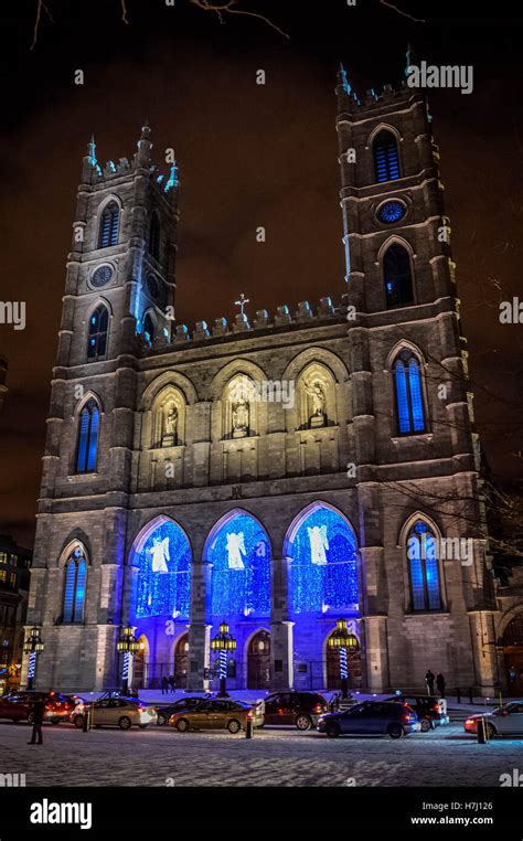 The Notre-Dame Basilica of Montreal with Christmas Decoration Stock ...