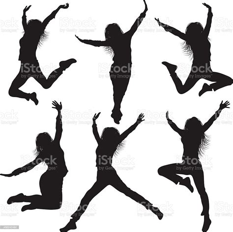 Jumping Silhouettes Of Women Stock Illustration - Download Image Now ...