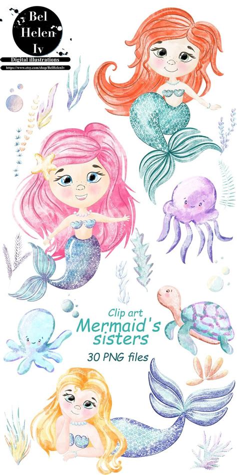 Watercolor Mermaids Mermaids of PNG Clipart of Mermaids | Etsy | Watercolor mermaid, Mermaid ...