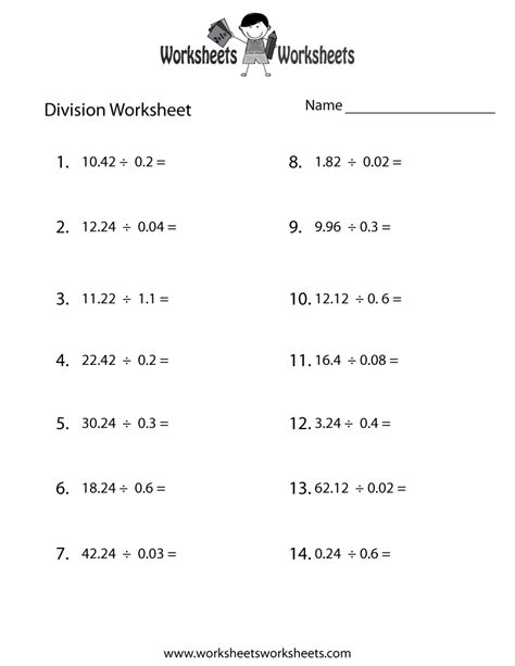 Free Printable Decimal Division Worksheet