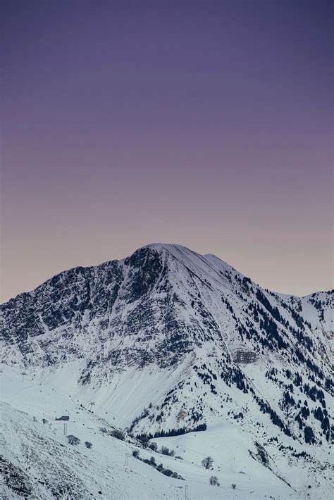 snow-covered mountain light purple sky. | Free Photo - rawpixel