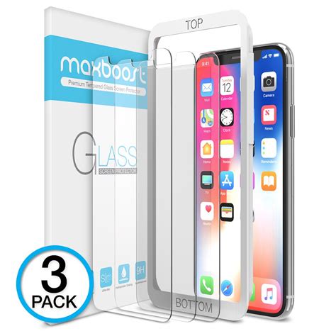 iPhone X Screen Protector, Maxboost (Clear, 3 Packs) iPhone X Tempered Glass Screen Protectors ...