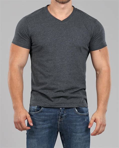 V-Neck Basic Muscle Fitted Plain T-Shirt - Dark Grey | Plain tshirt, T shirt, Mens tshirts