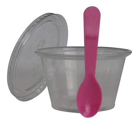 Disposable Clear 4oz Plastic Condiment Cups with Lids and 3" Sampling ...