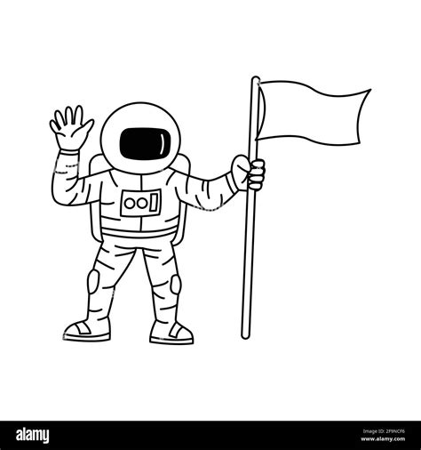 Cartoon version design of astronaut holding flag and raising hand,vector illustration Stock ...