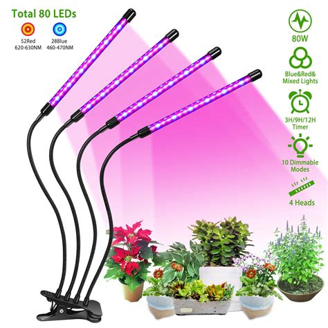 80 LED Grow Light for Indoor Plants Red Blue Spectrum, iMounTEK 4 Head ...