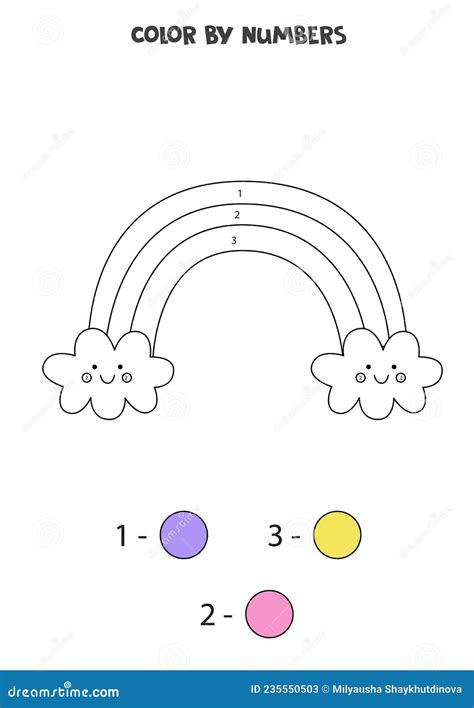 Color Cute Rainbow by Numbers. Worksheet for Kids. Stock Vector - Illustration of color, math ...