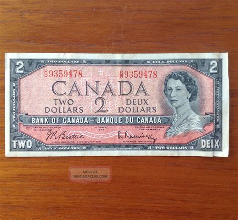 Vintage Canadian 2 Dollar Bill 1954 Circulated