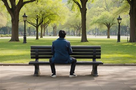 Premium Photo | A man sitting on the bench in a park alone