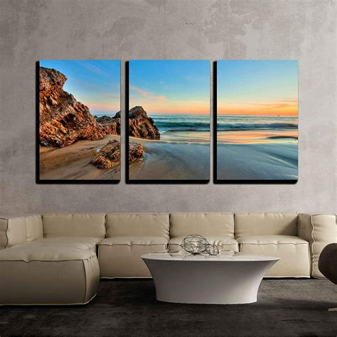 Wall26 3 Piece Canvas Wall Art - Sunset at California Beach - Modern ...