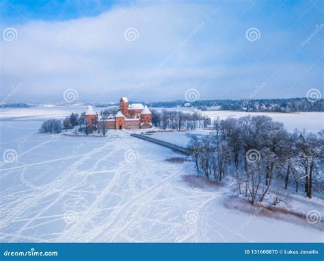 Trakai Castle at Winter, Aerial View of the Castle Stock Photo - Image ...