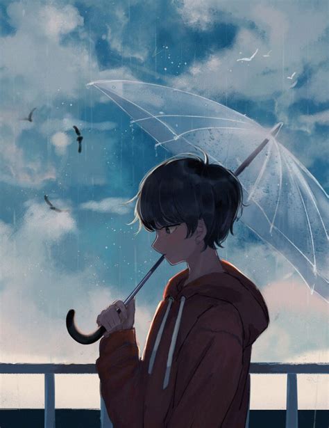 #animeboy #umbrella #rain | Wallpaper pemandangan anime, Pemandangan ...