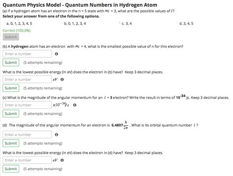 Solved Quantum Physics Model - Quantum Numbers in Hydrogen | Chegg.com