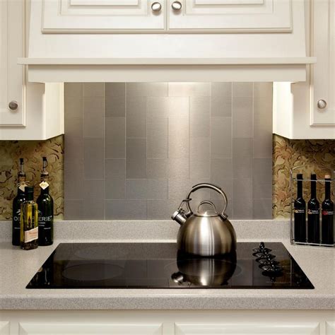 Aspect Short Grain 6 in. x 3 in. Brushed Stainless Metal Decorative Tile Backsplash (8-Pack) A53 ...