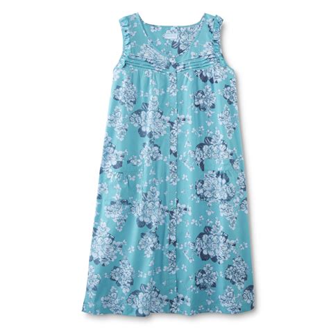 Basic Editions Women's Plus Sleeveless Lounge Dress - Floral