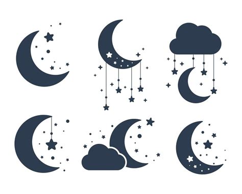 Download Vector silhouette of the crescent moon and stars in the night sky Isolated on ...