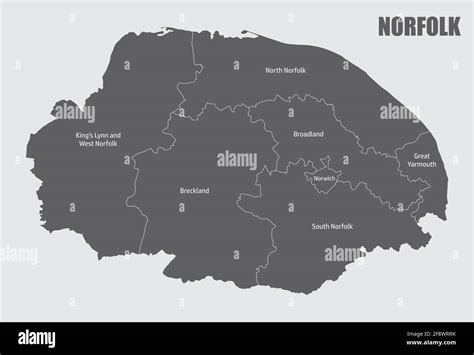 The Norfolk county isolated map divided in districts with labels, England Stock Vector Image ...