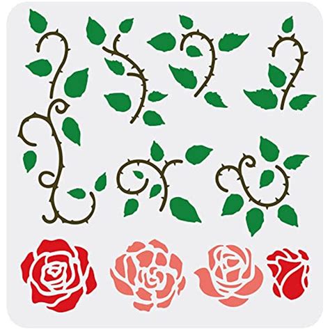 Vine Rose Stencil 11.8x11.8inch Rose Stencils for Painting Reusable Thorny Rose Drawing Stencil ...