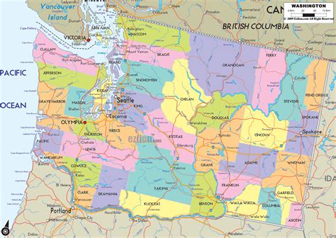 Detailed Political Map of Washington State - Ezilon Maps