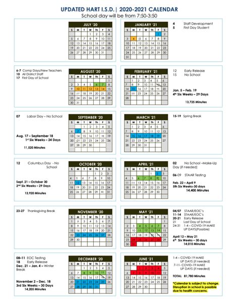 UPDATED Hart ISD 2020-21 School Calendar | Hart ISD