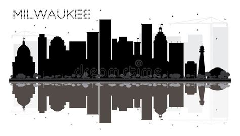 Milwaukee City Skyline Black and White Silhouette with Reflections ...