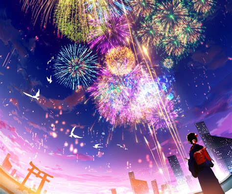 Download Anime Fireworks HD Wallpaper